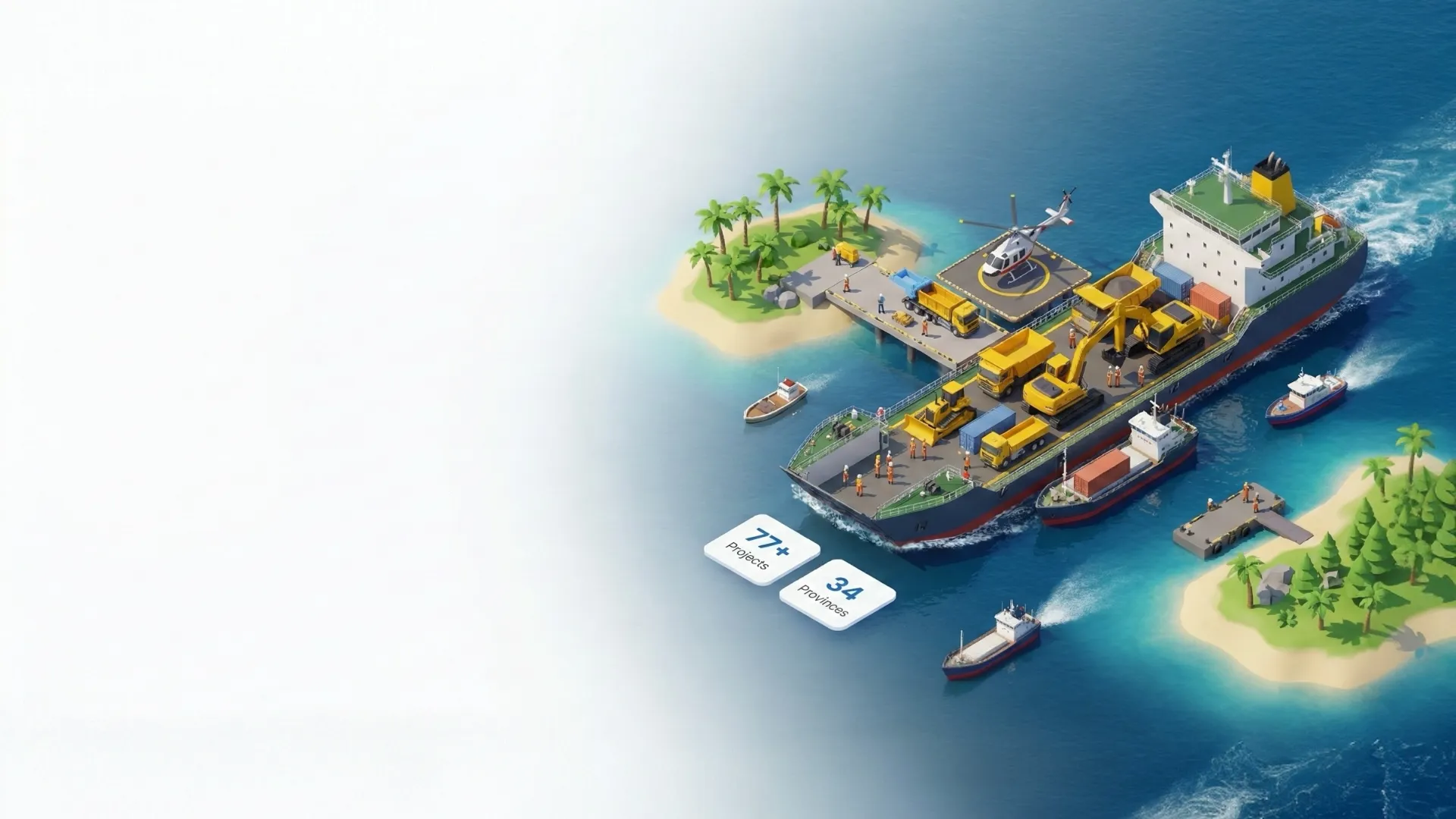 Kapal LCT mengangkut alat berat di pelabuhan Indonesia - PT Jaga Lautan Bersama